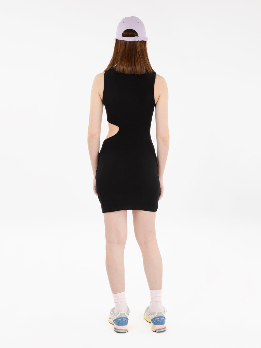 Abito corto costina cut-out nero