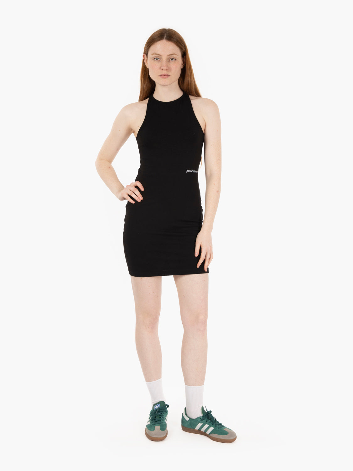 Black short dress with crossed neckline