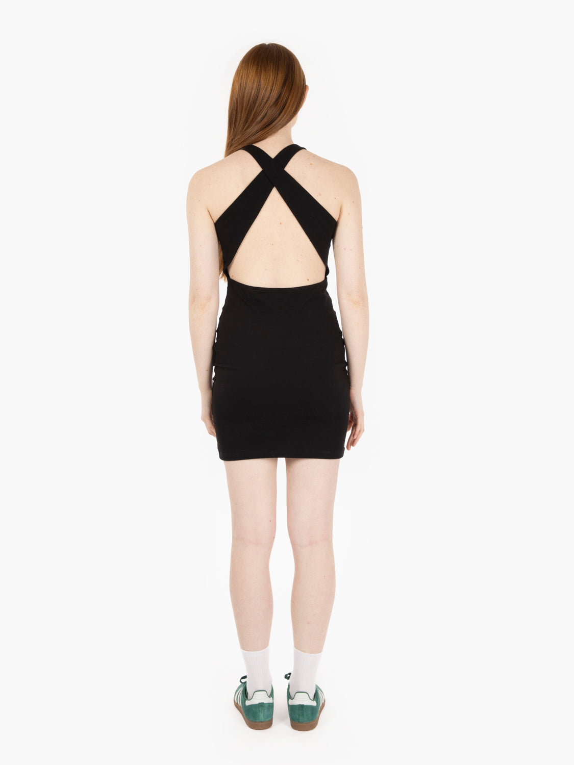Black short dress with crossed neckline