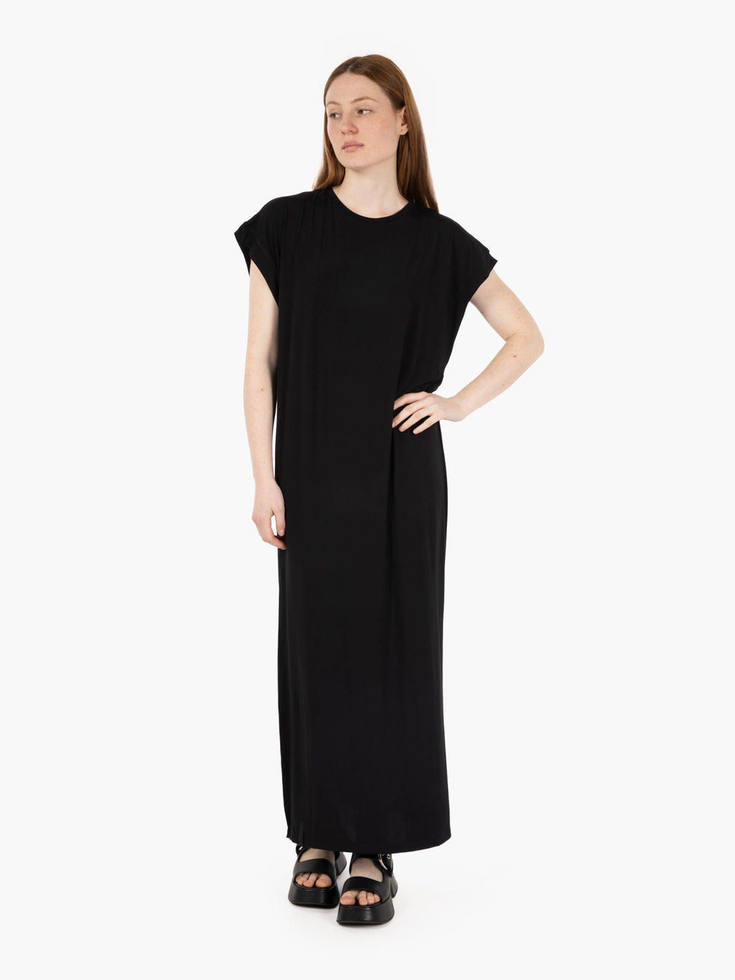 Black half sleeve long dress