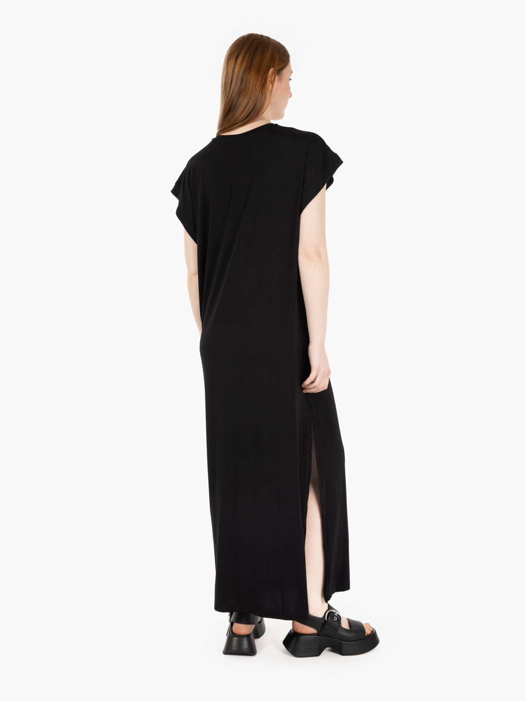 Black half sleeve long dress