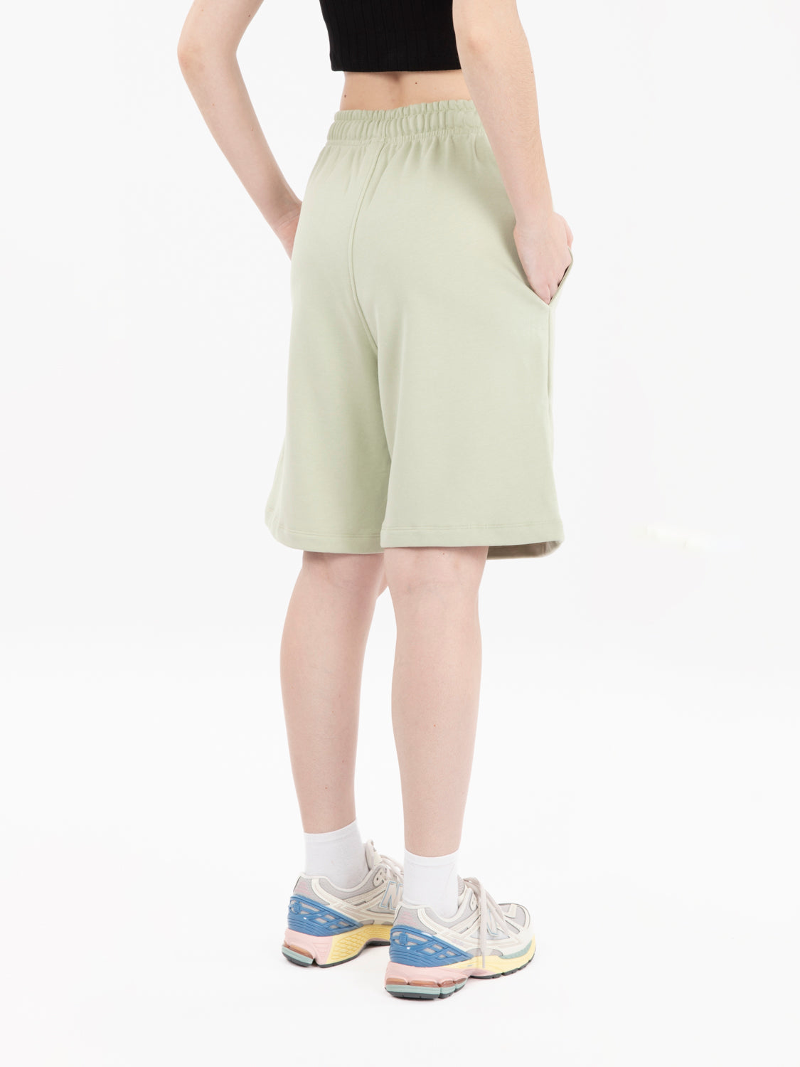 Aloe green fleece Bermuda shorts