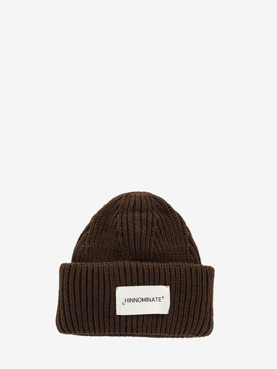 Knitted hat with dark brown label