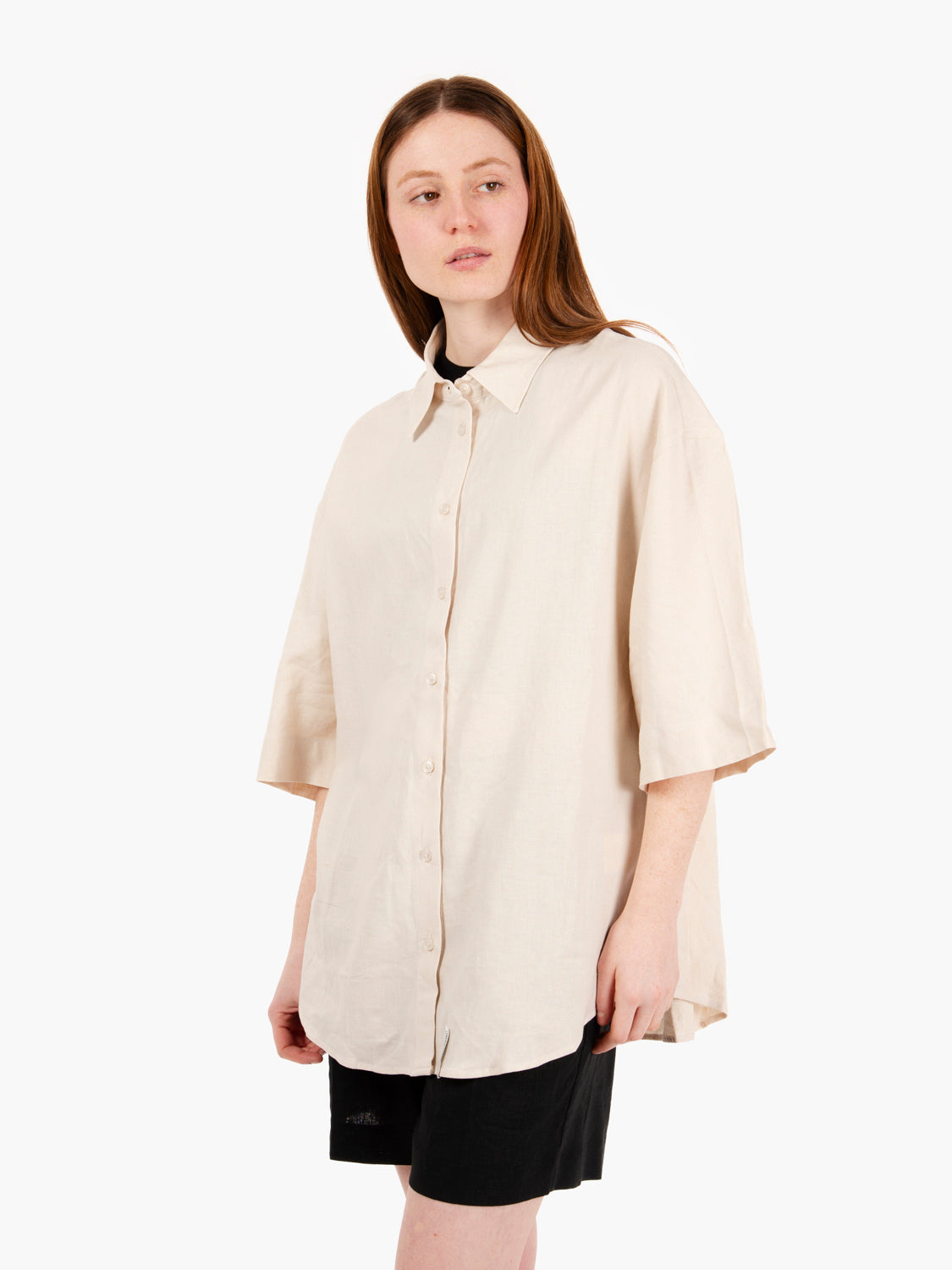 Camicia a maniche corte ecrù