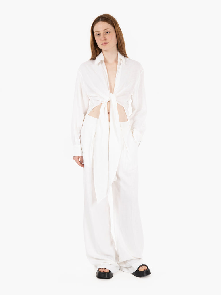 HINNOMINATE - Camicia in lino annodata bianco