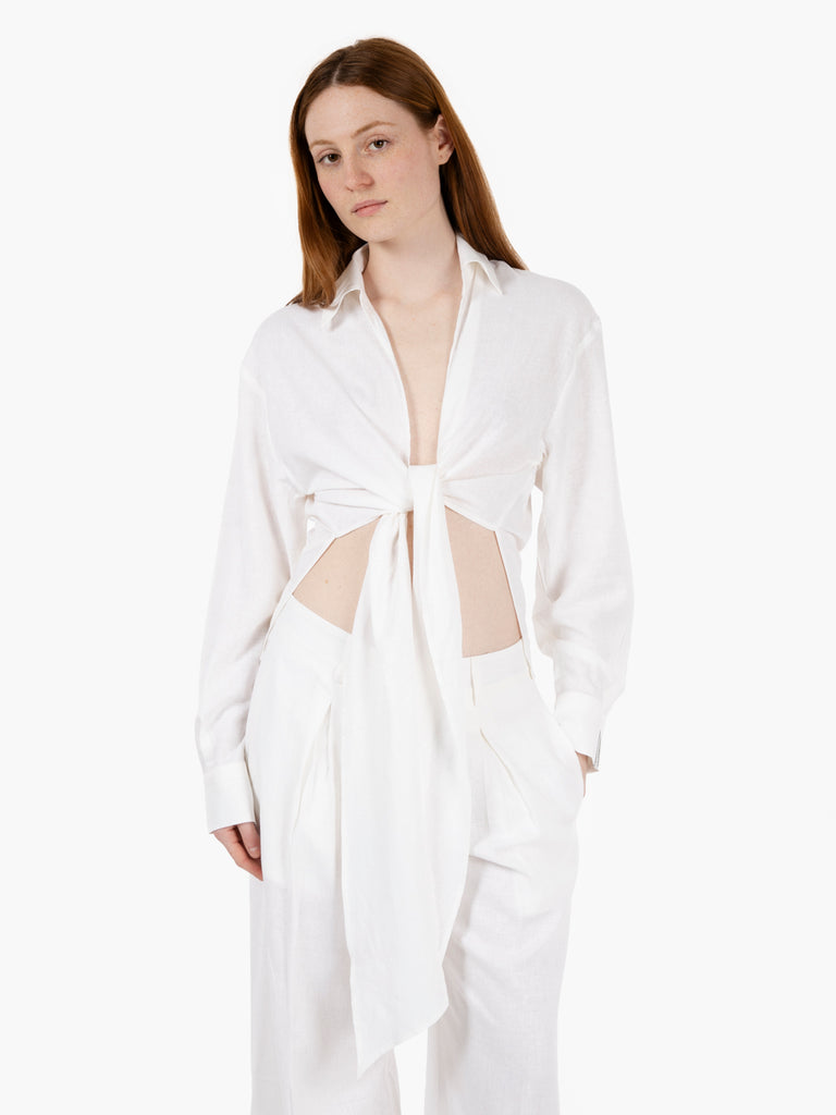 HINNOMINATE - Camicia in lino annodata bianco