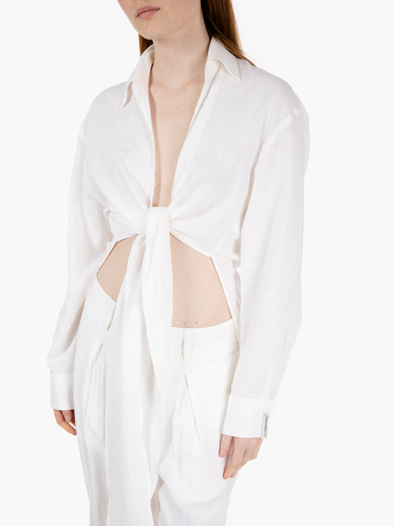HINNOMINATE - Camicia in lino annodata bianco