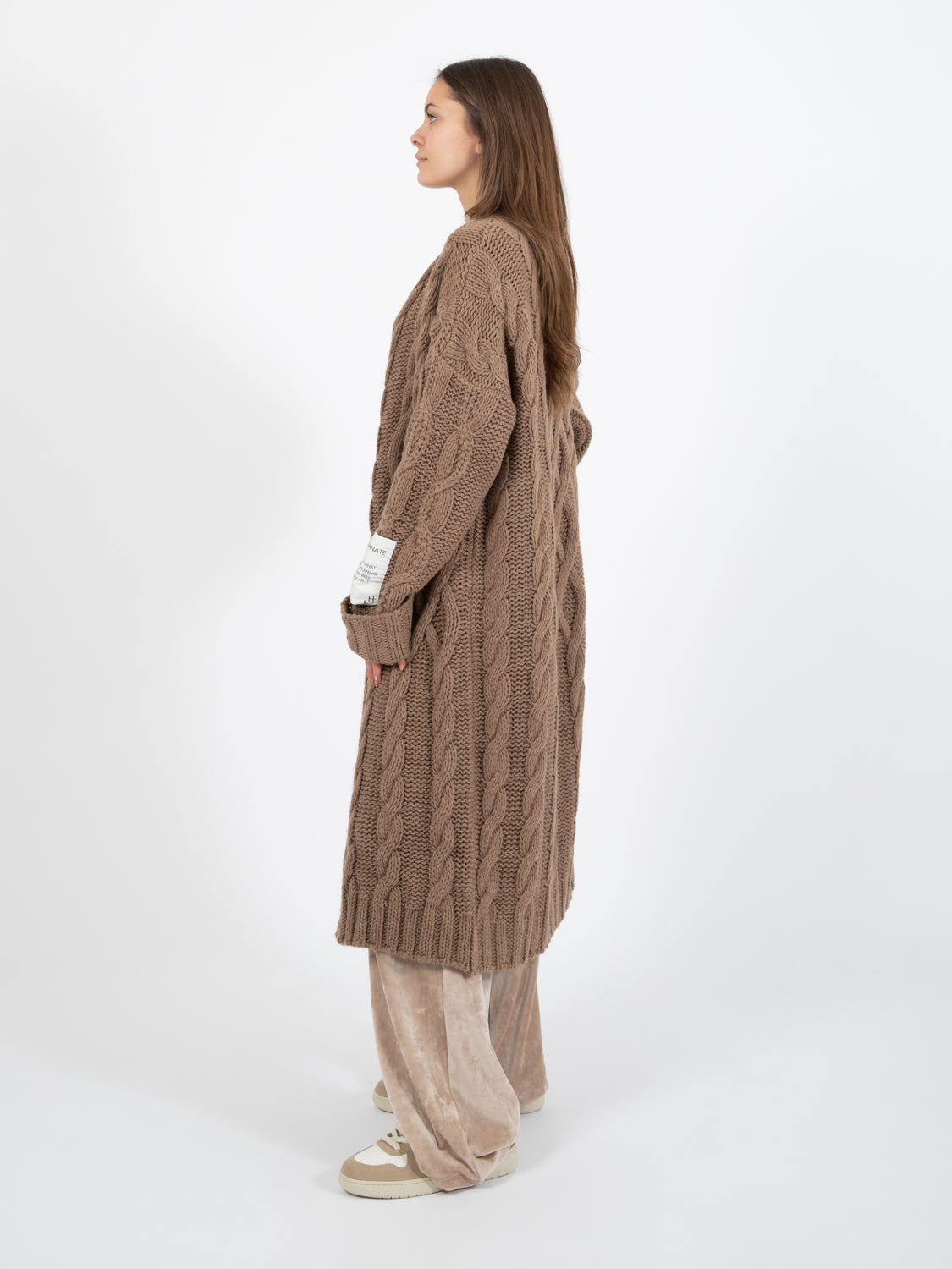 Long cardigan with dove grey braids