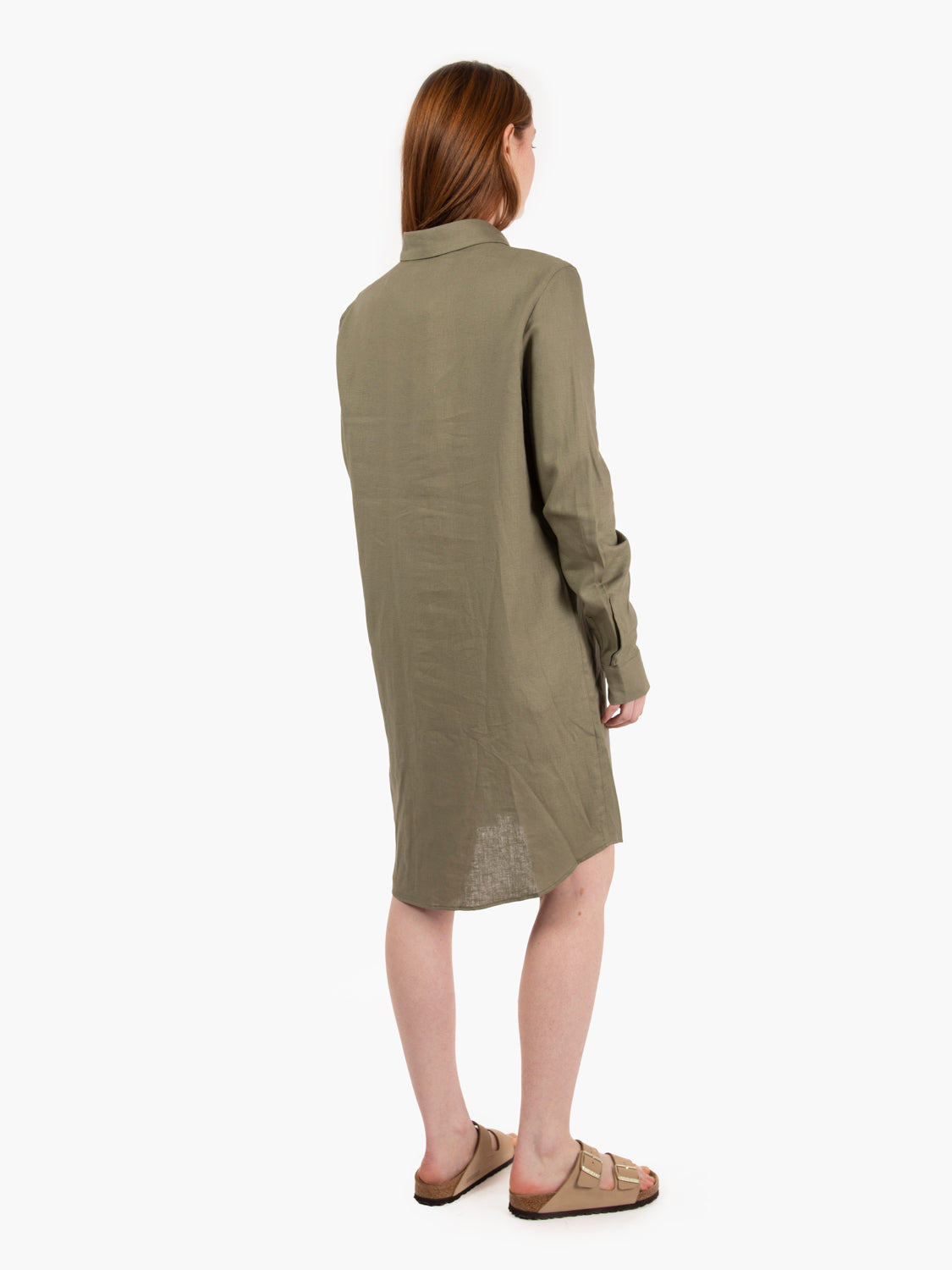 Moss green long-sleeved linen chemisier