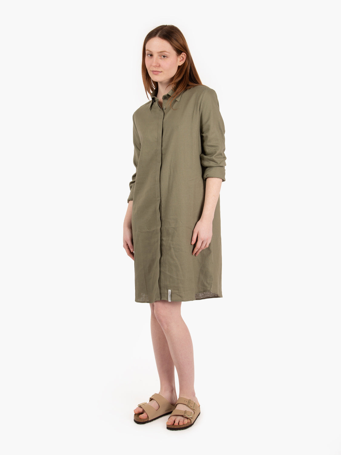 Moss green long-sleeved linen chemisier