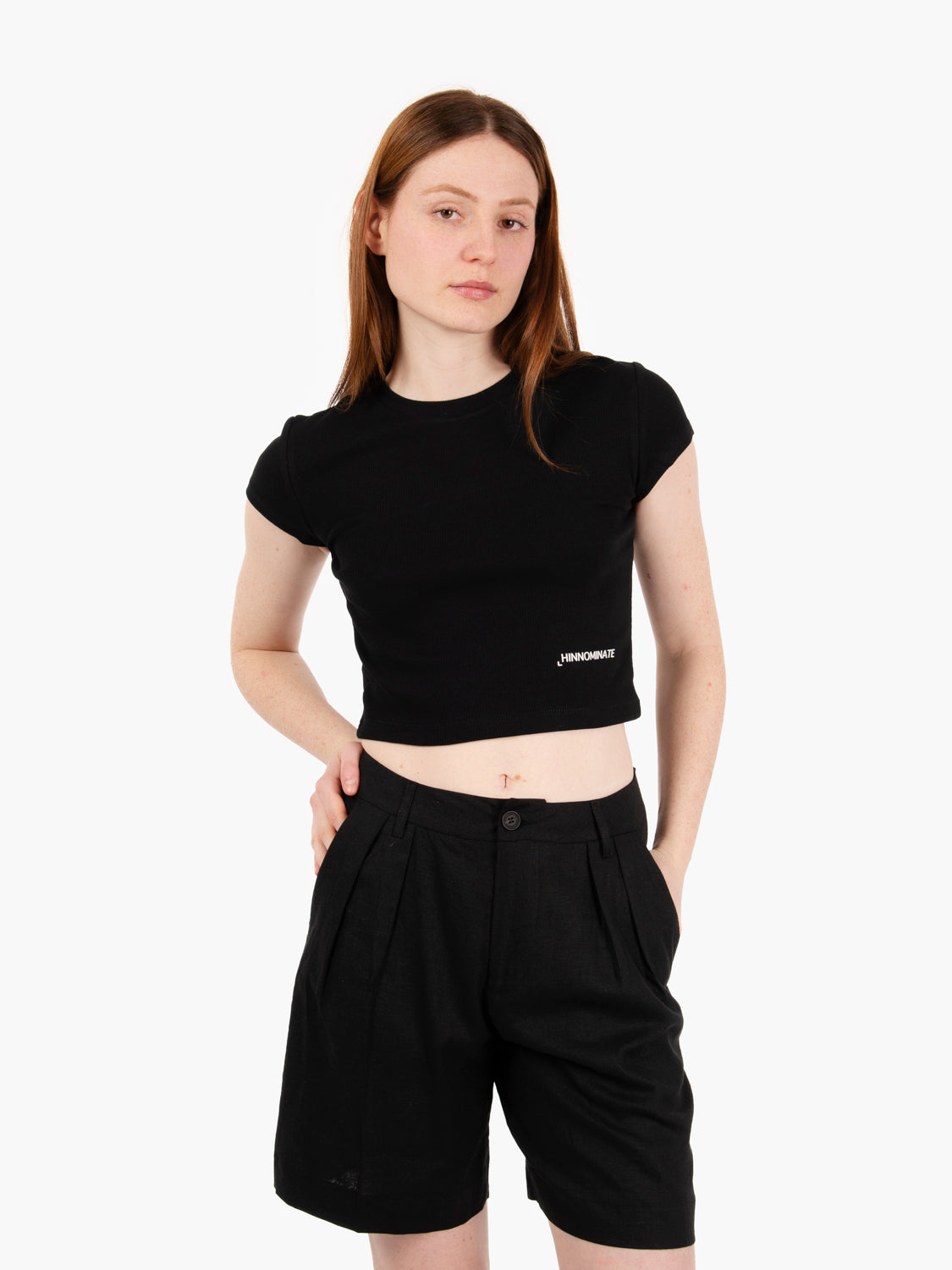 Crop top a costine nero
