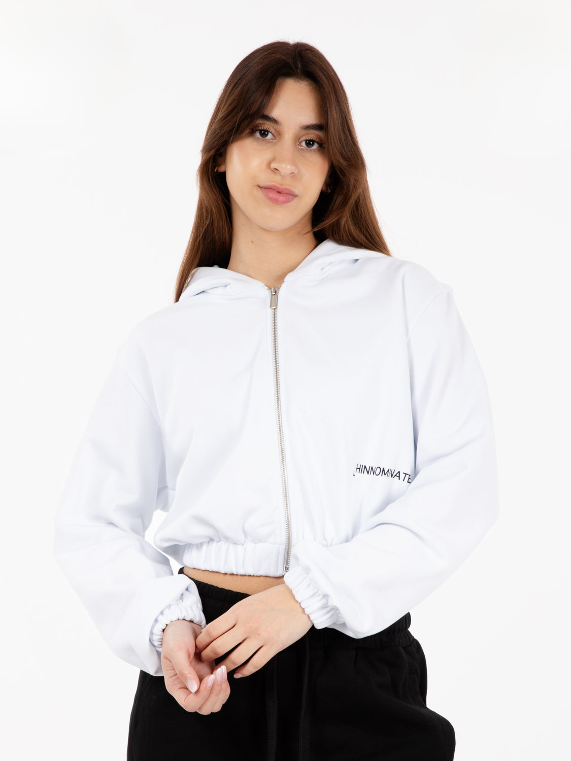 White Zip Up Short Hoodie