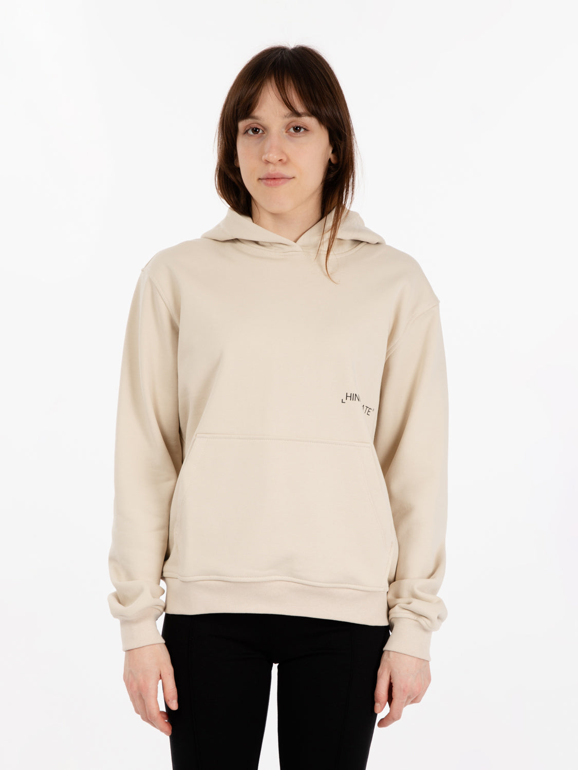Beige lettering logo hoodie
