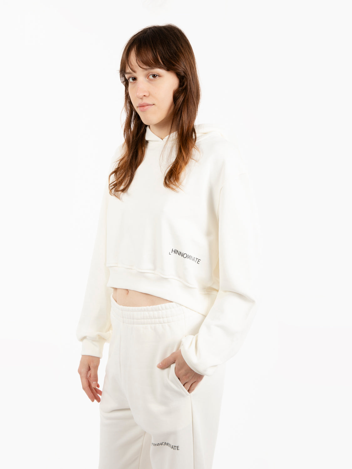 Felpa crop con cappuccio bianca