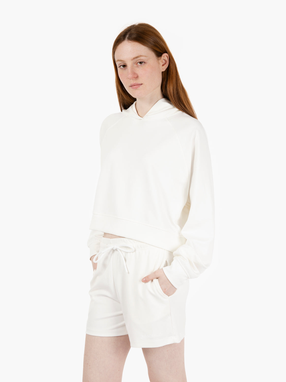 Felpa crop con cappuccio bianco