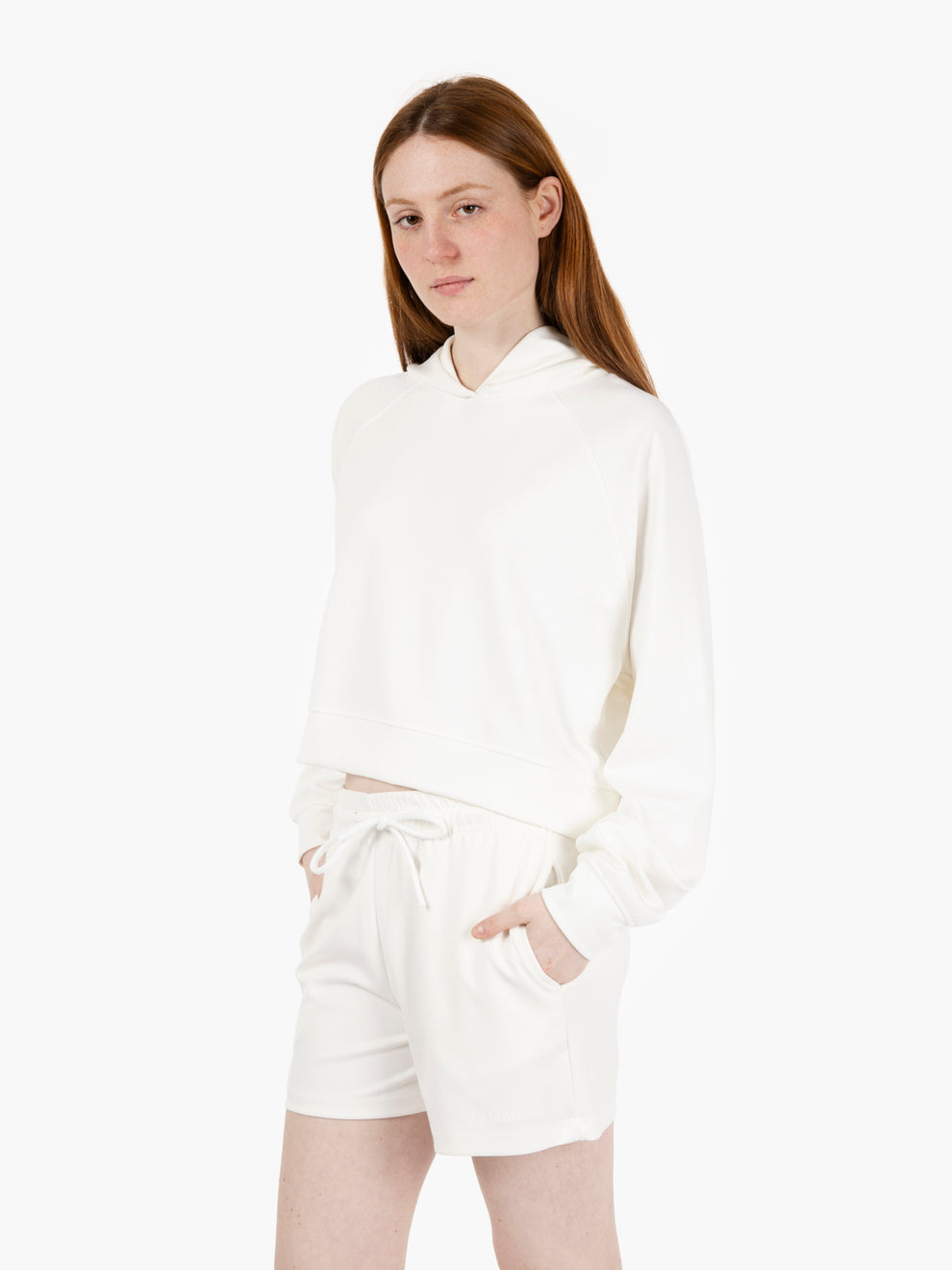 Felpa crop con cappuccio bianco