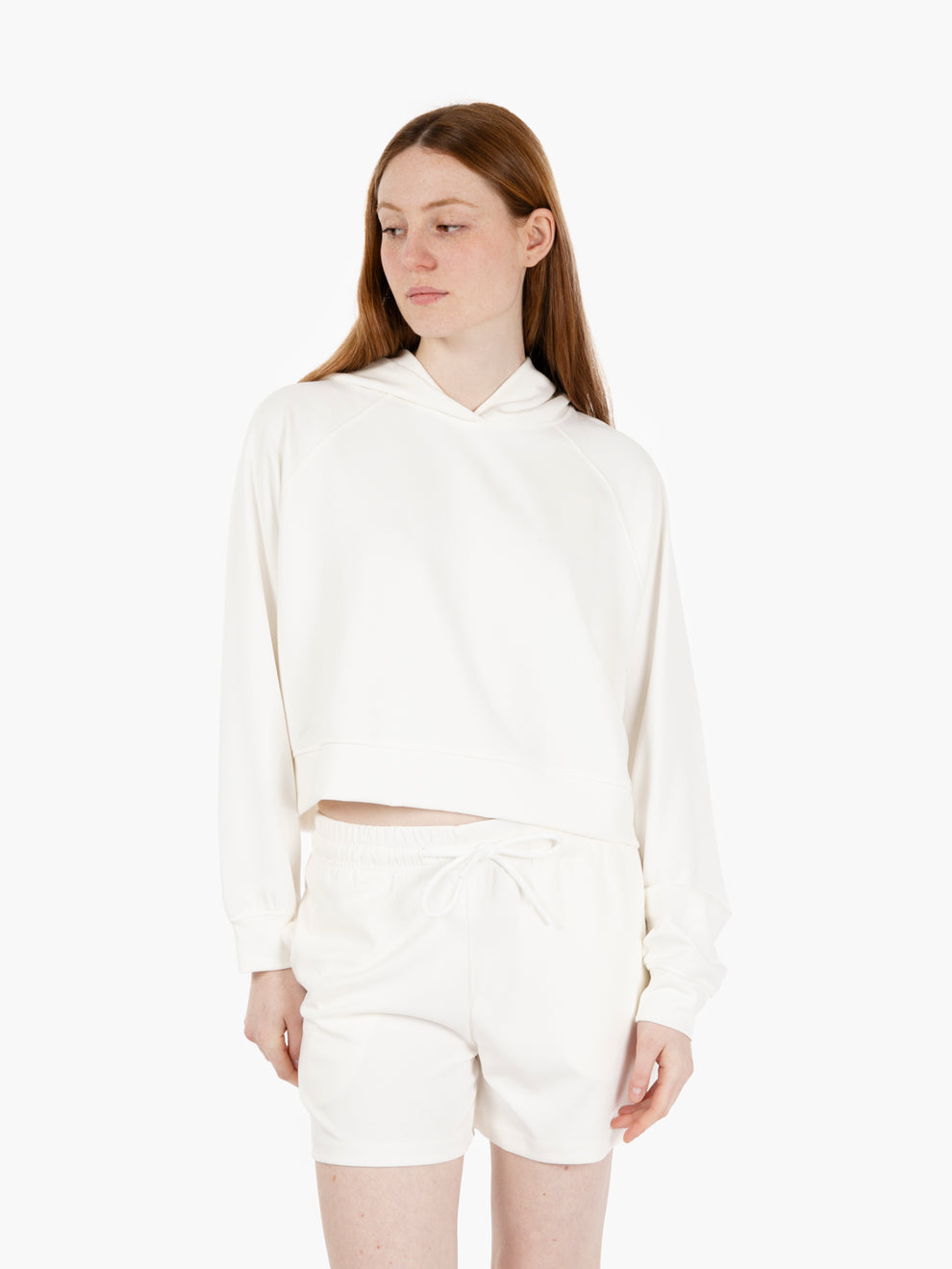Felpa crop con cappuccio bianco