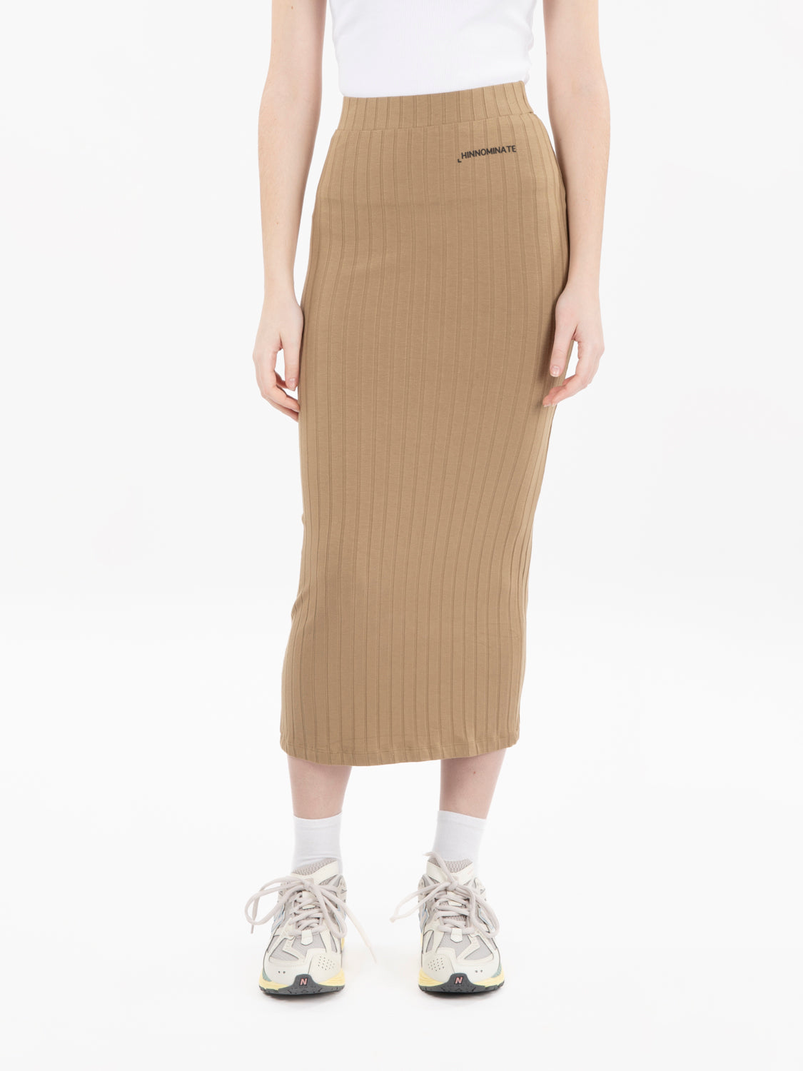Beige ribbed midi skirt