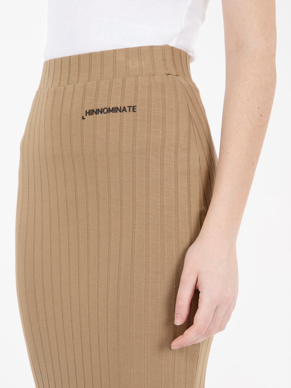Beige ribbed midi skirt