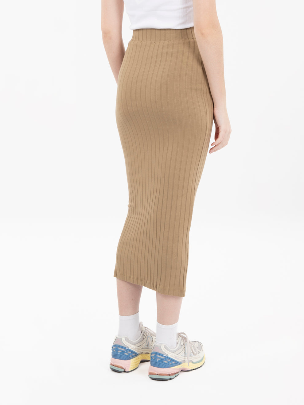 Beige ribbed midi skirt