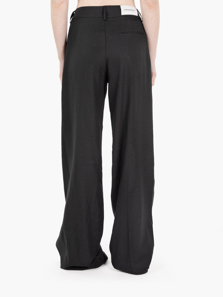 HINNOMINATE - Pantalone largo in lino nero