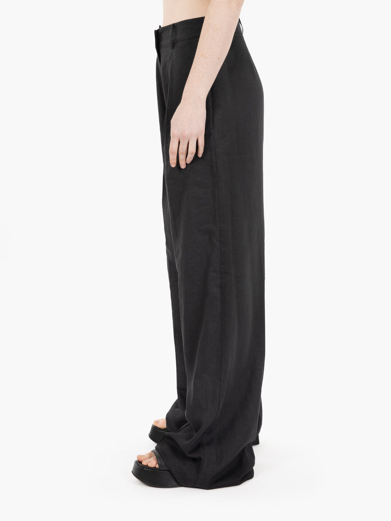 HINNOMINATE - Pantalone largo in lino nero