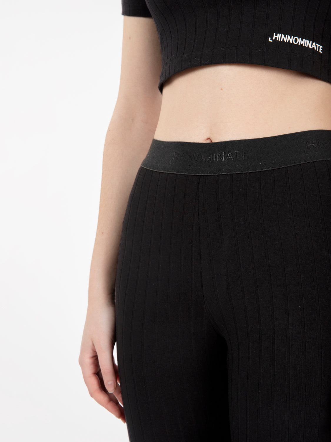 Pantaloni costine a vita alta nero