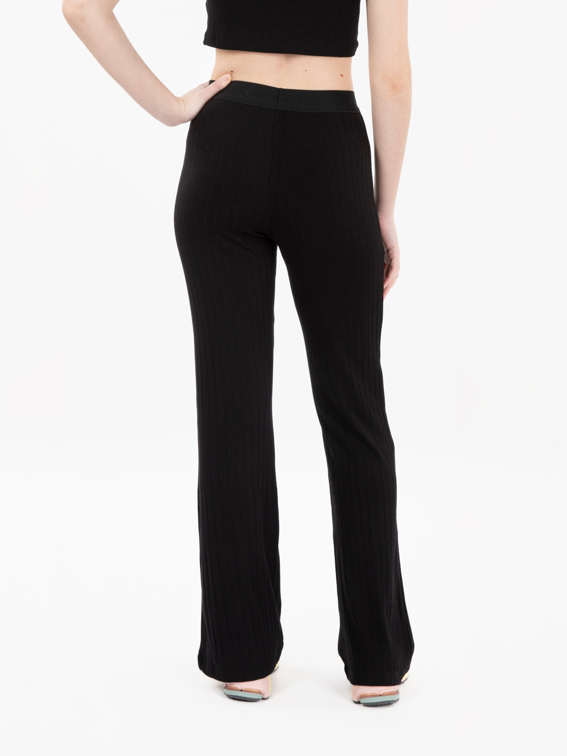 Pantaloni costine a vita alta nero