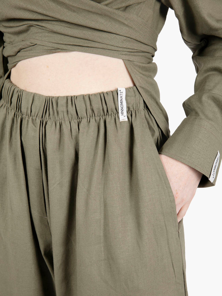 HINNOMINATE - Pantaloni gamba larga in lino muschio