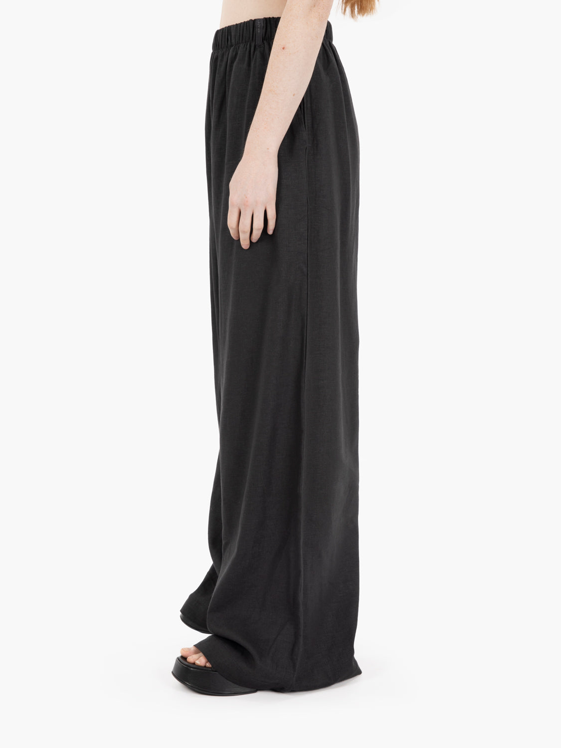 Black linen wide leg trousers