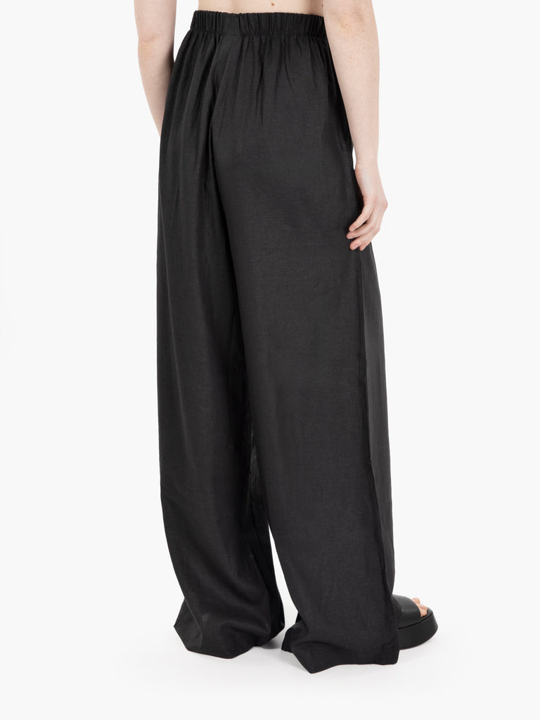 HINNOMINATE - Pantaloni gamba larga in lino nero