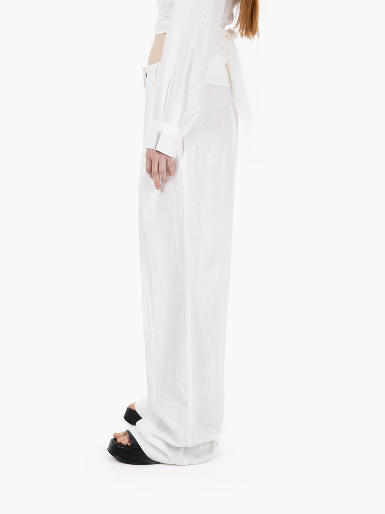 HINNOMINATE - Pantaloni wide in lino bianco