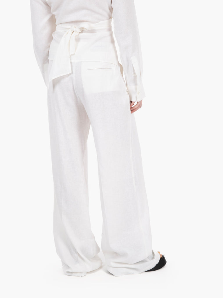 HINNOMINATE - Pantaloni wide in lino bianco