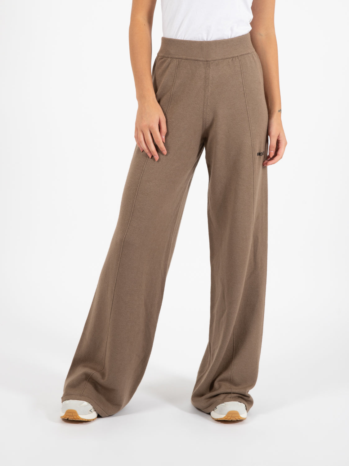 Palazzo trousers with dove grey ribbing