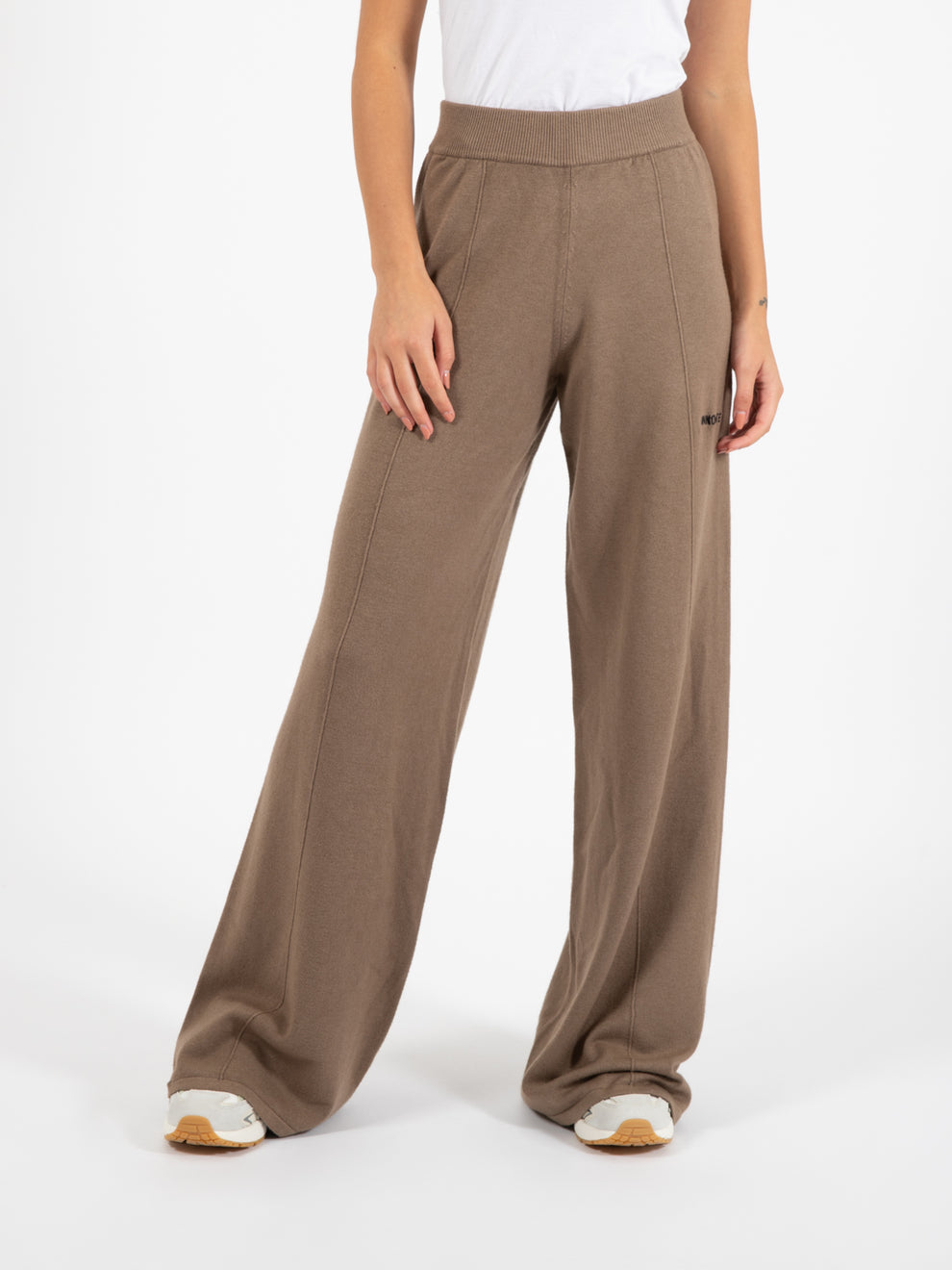 Palazzo trousers with dove grey ribbing