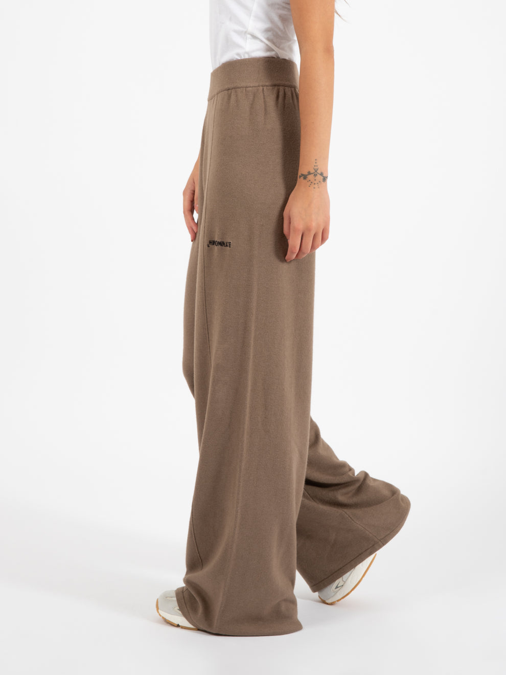 Palazzo trousers with dove grey ribbing