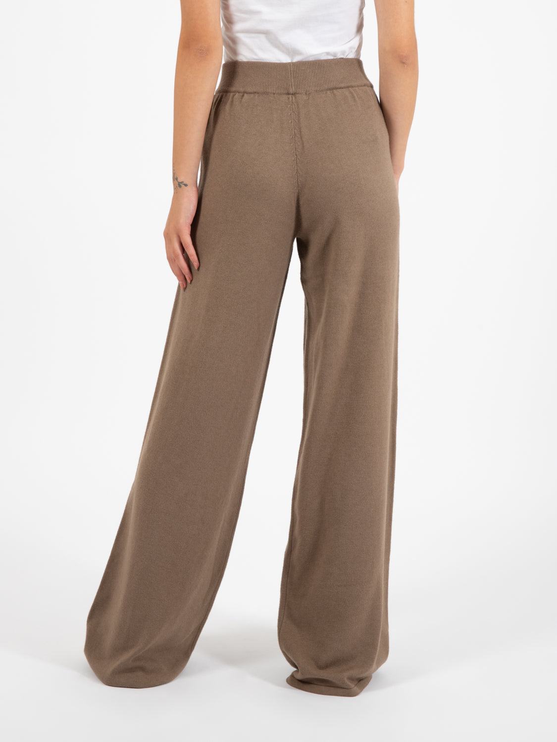 Palazzo trousers with dove grey ribbing
