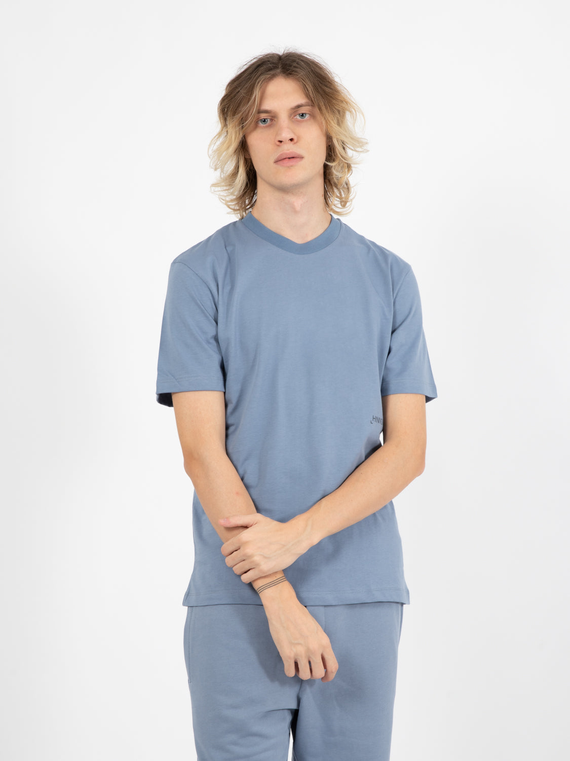Crewneck jersey T-shirt in air force blue