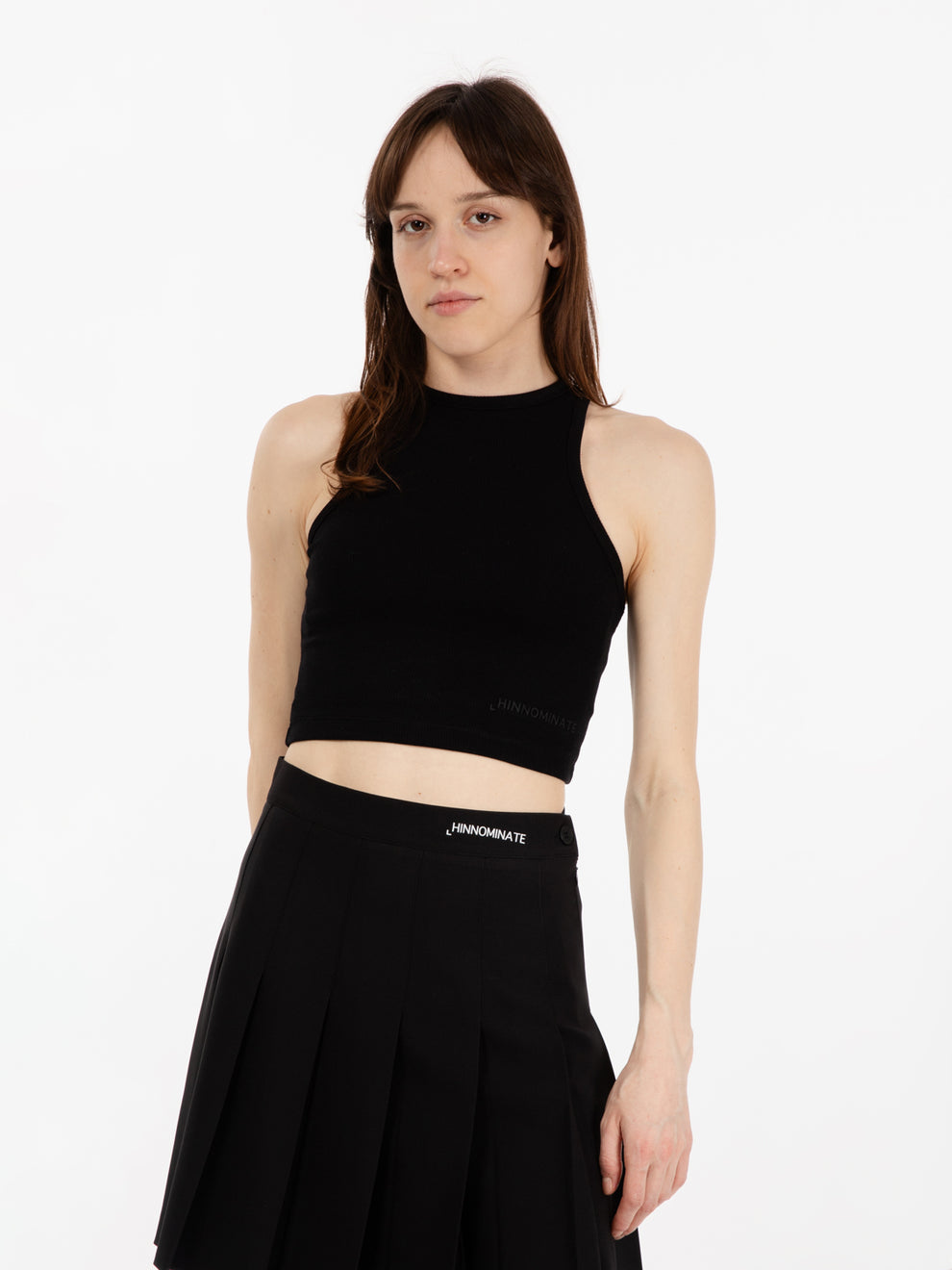 Black halterneck ribbed top