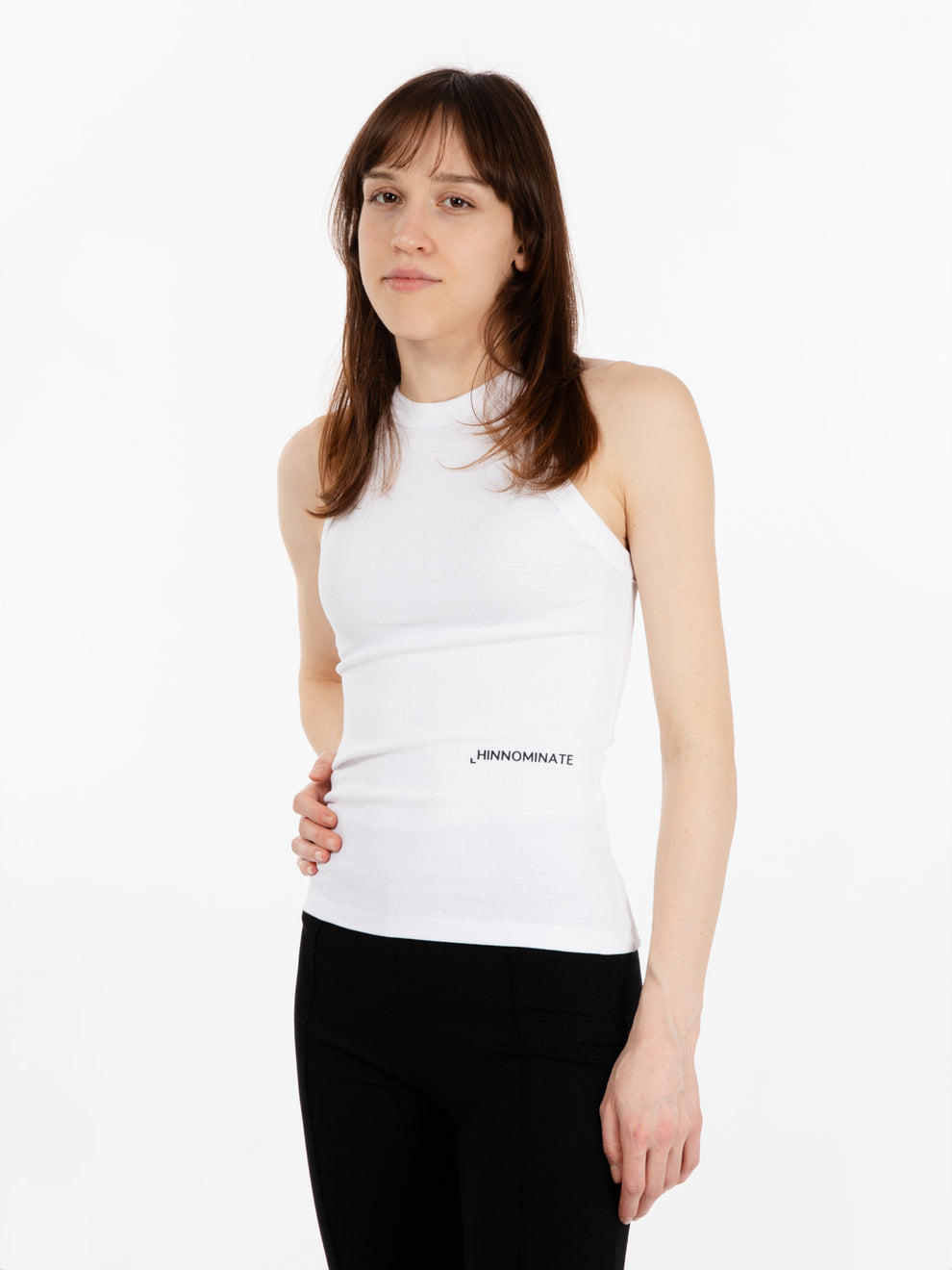 White halterneck ribbed top
