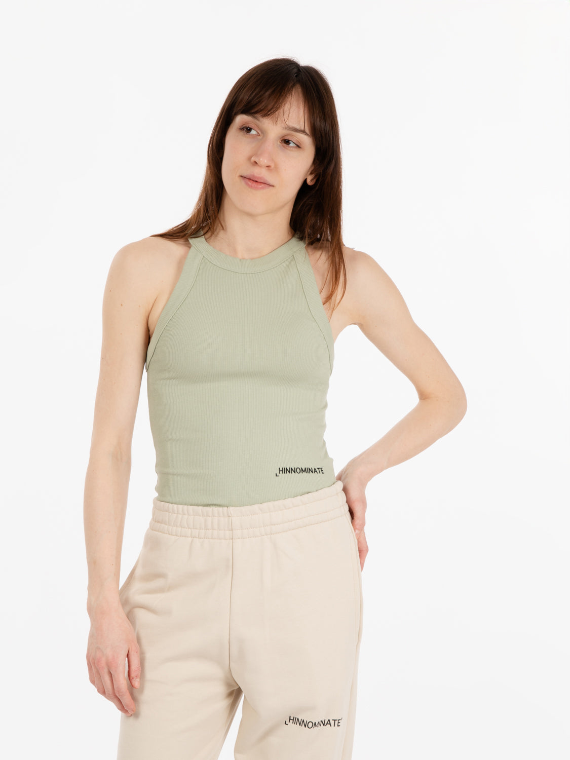 Aloe Green Halter Neck Ribbed Top