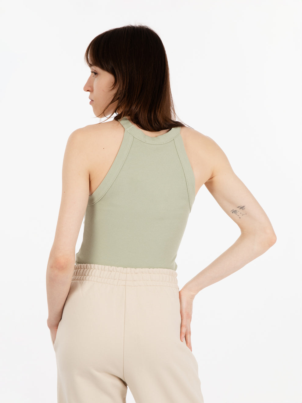 Aloe Green Halter Neck Ribbed Top