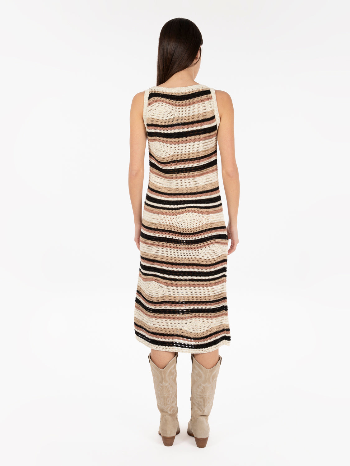 Abito midi crochet a righe multicolor