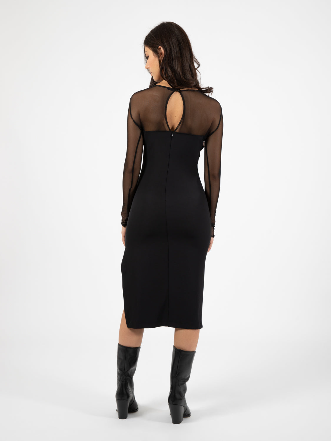 Abito midi con inserti in tullle nero