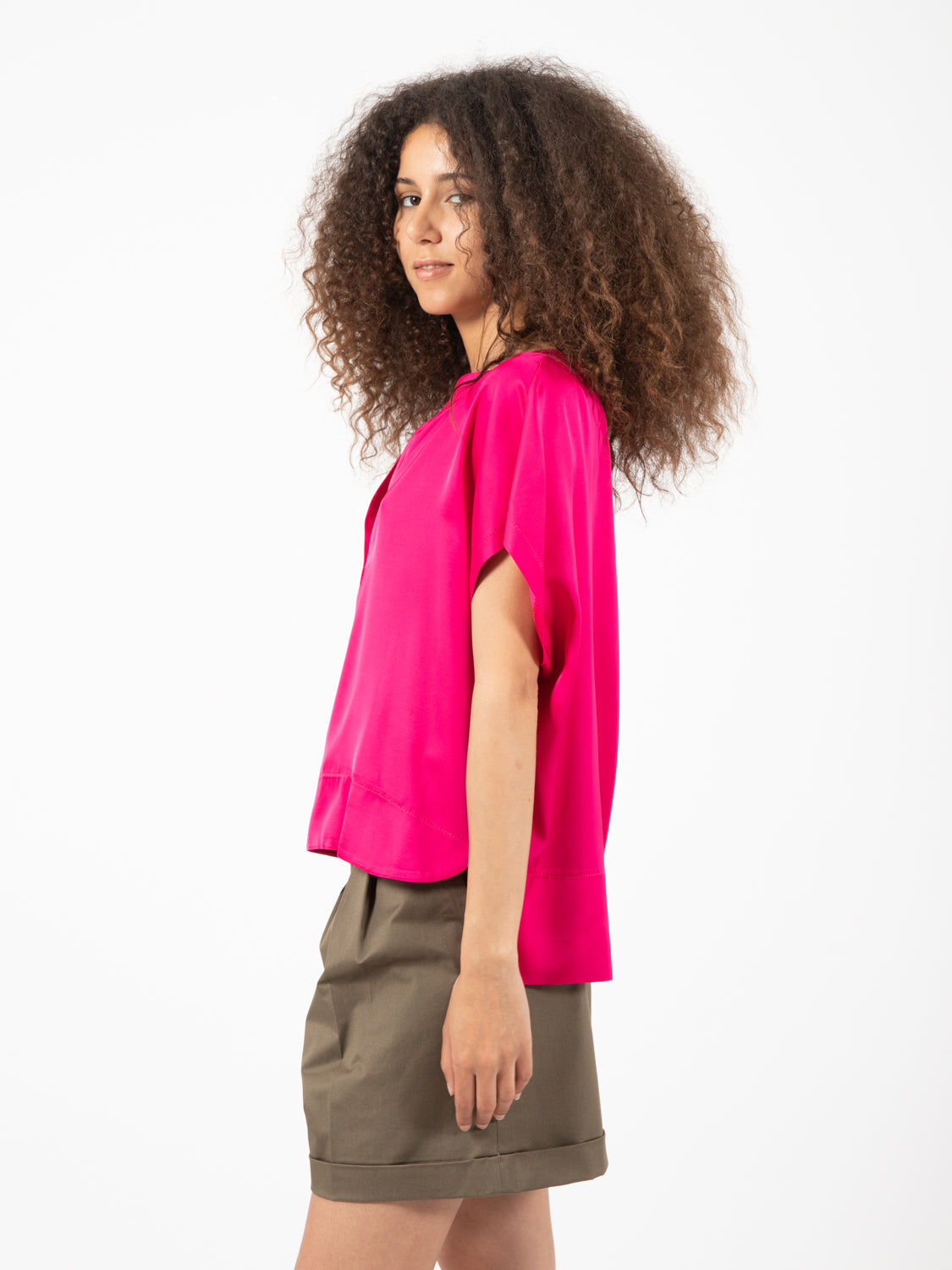 Blusa viscosa scollo a V fuxia