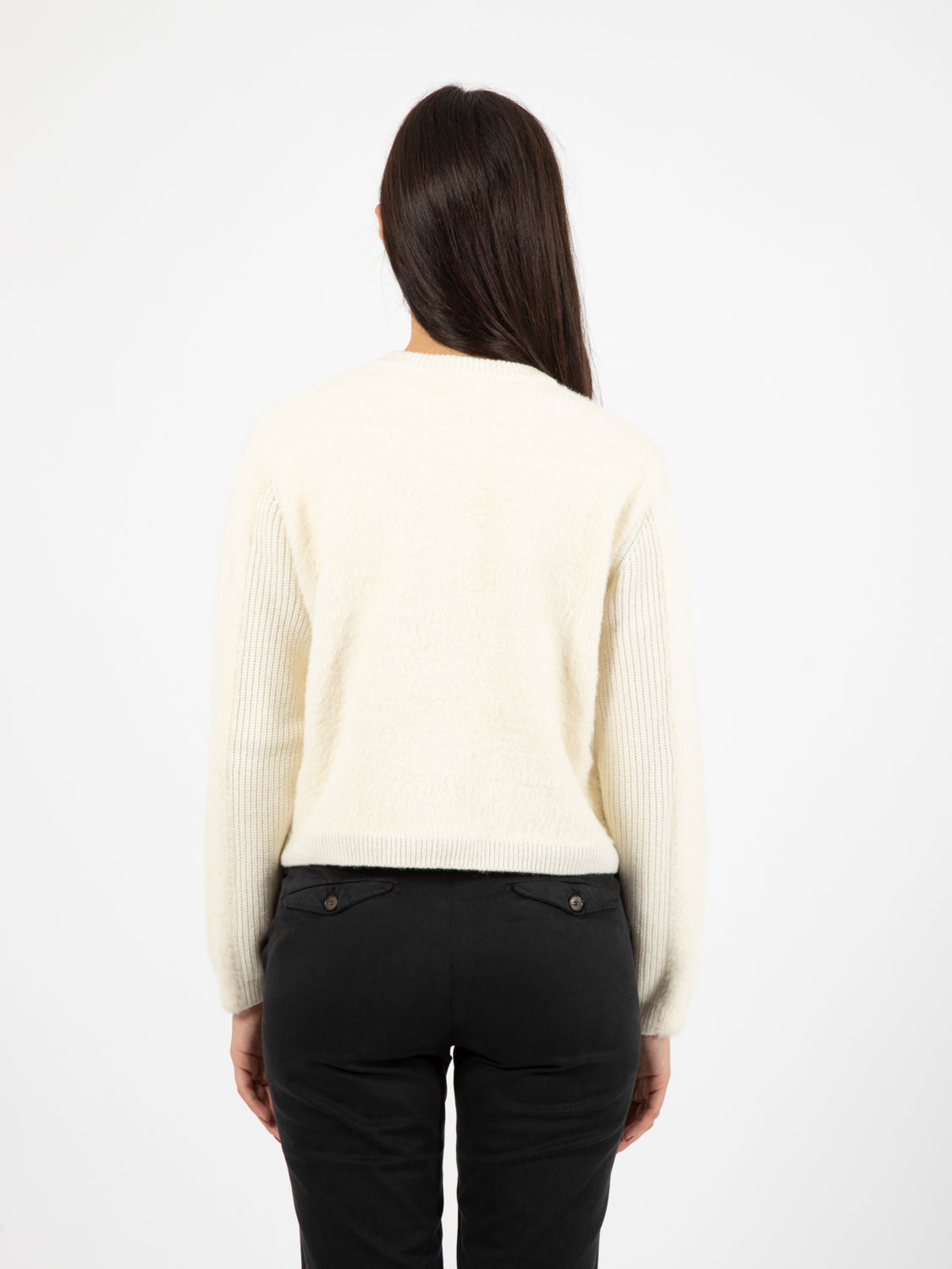 Cream fur effect wool cardigan