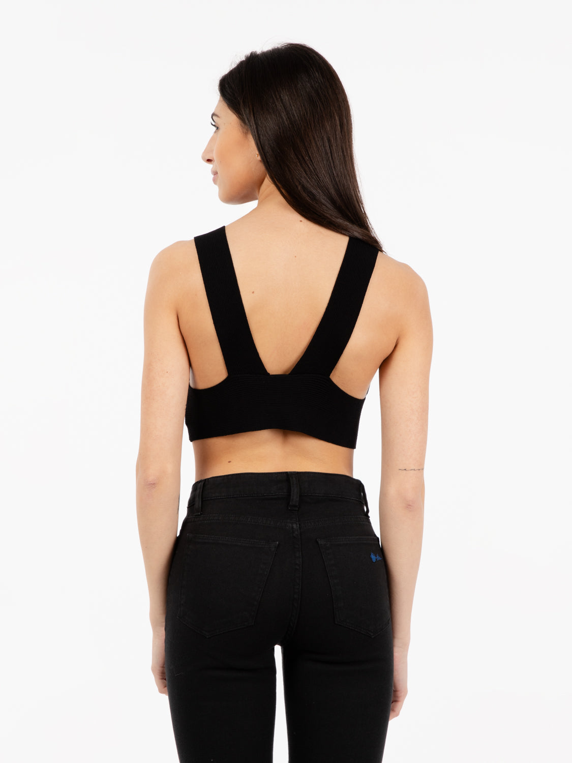 Crop top a costine nero
