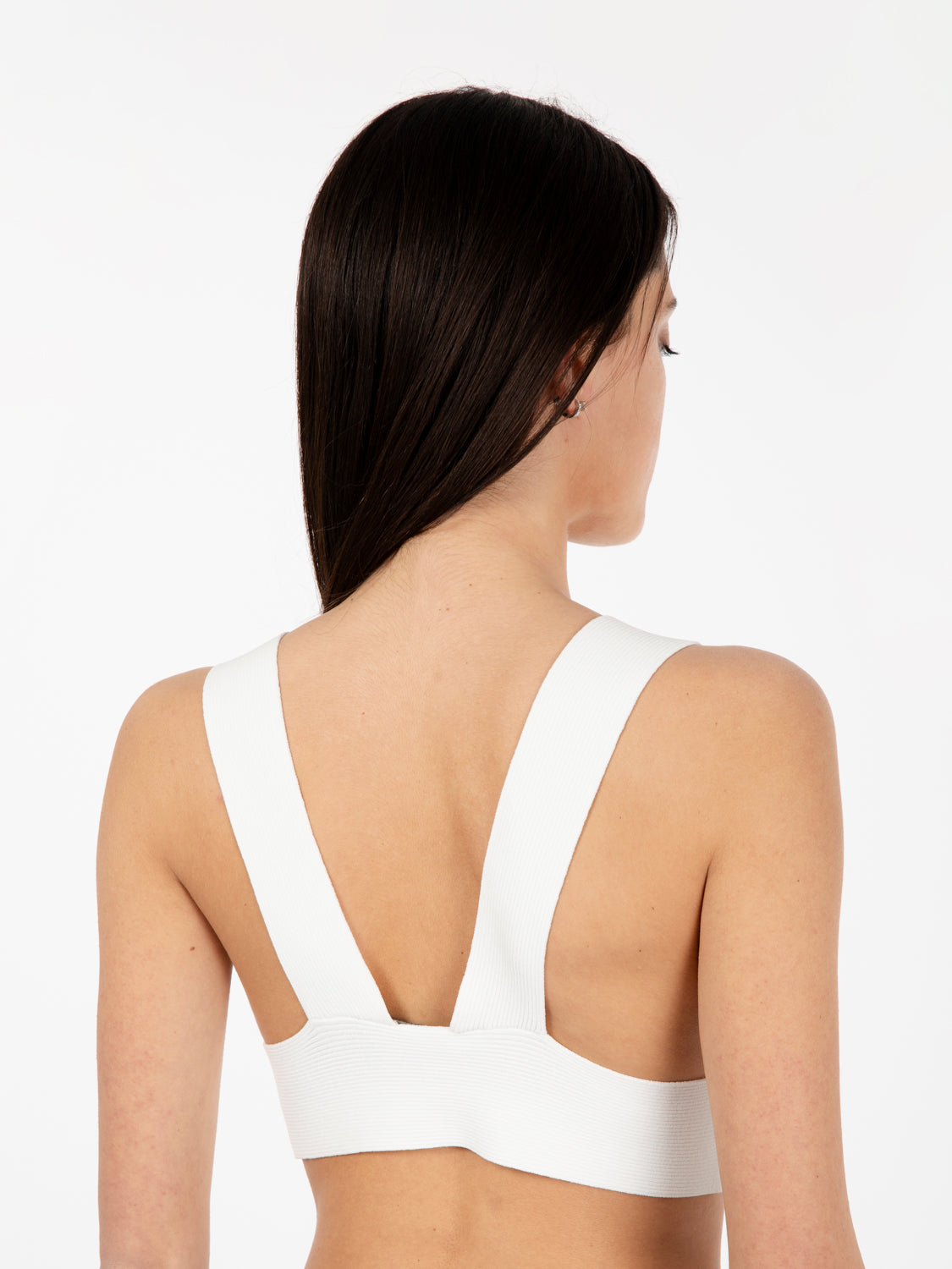 Crop top a costine panna