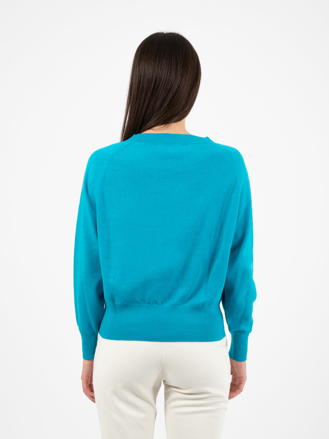 Maglione con scollo a barchetta turchese