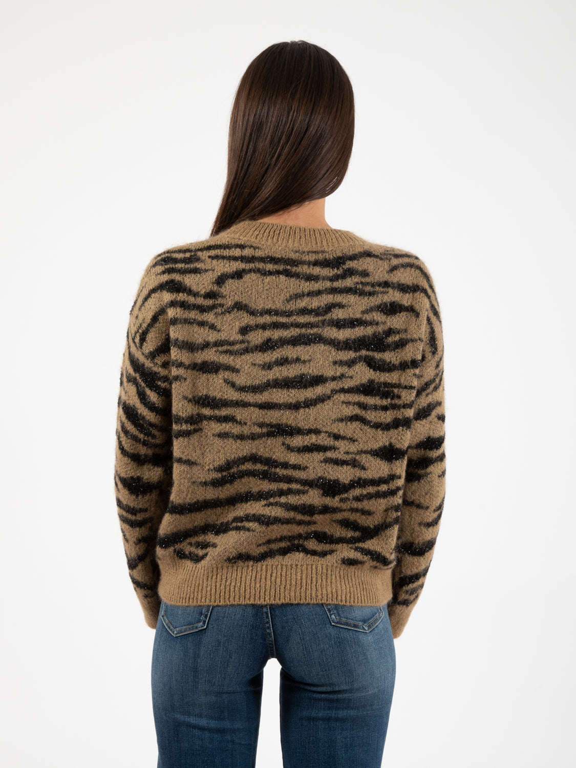 Maglione crop lurex cammello